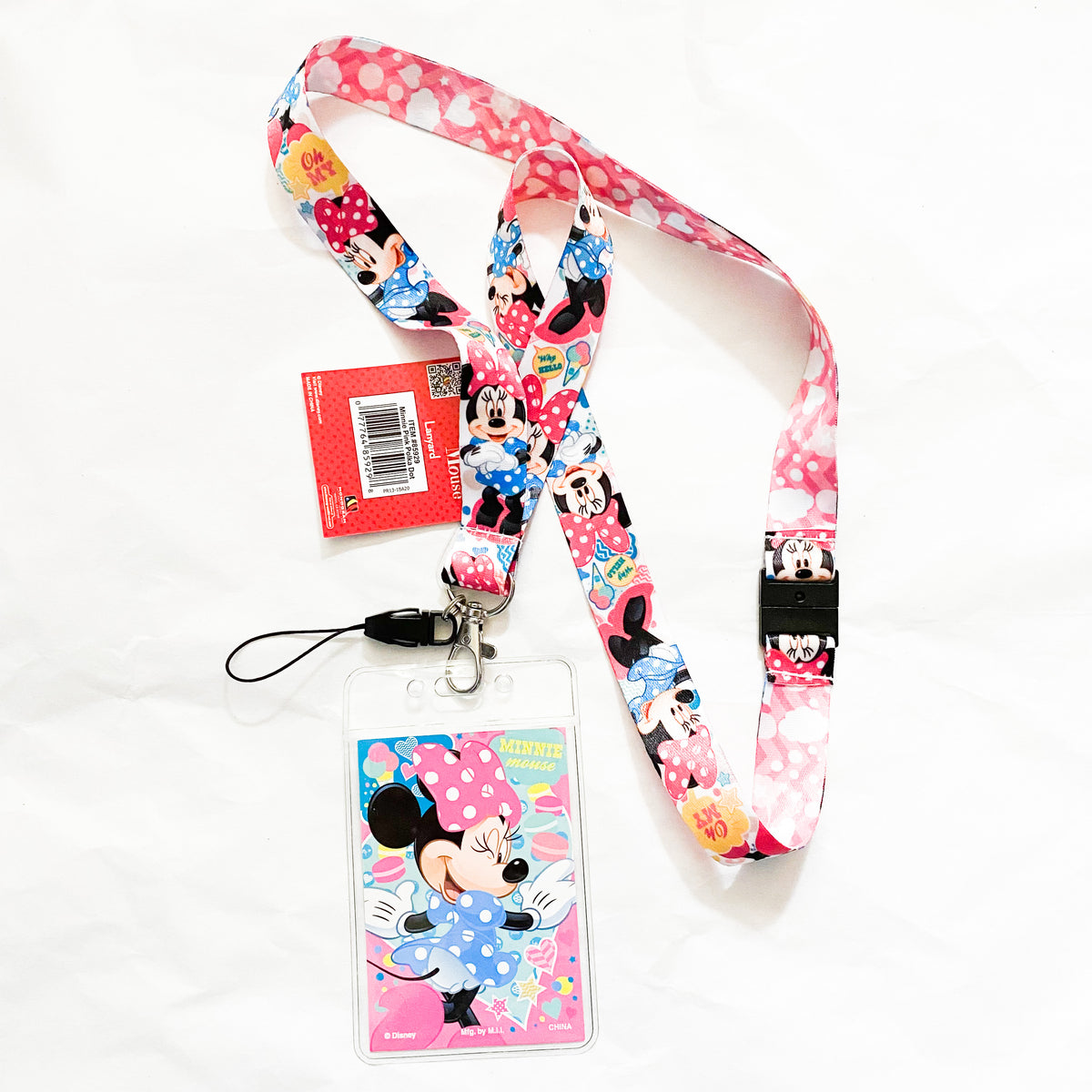 Disney Minnie Mouse Charm ID Badge Holder Lanyard Retractable Reel Pink  Dots