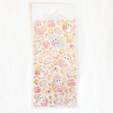 Cute Cats with Strawberries Cake and Jam Stickers Sheet