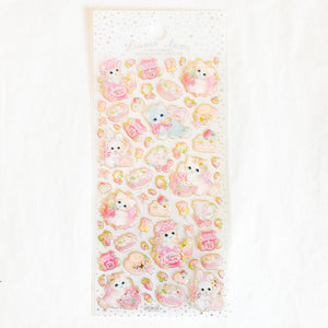 Cute Cats with Strawberries Cake and Jam Stickers Sheet