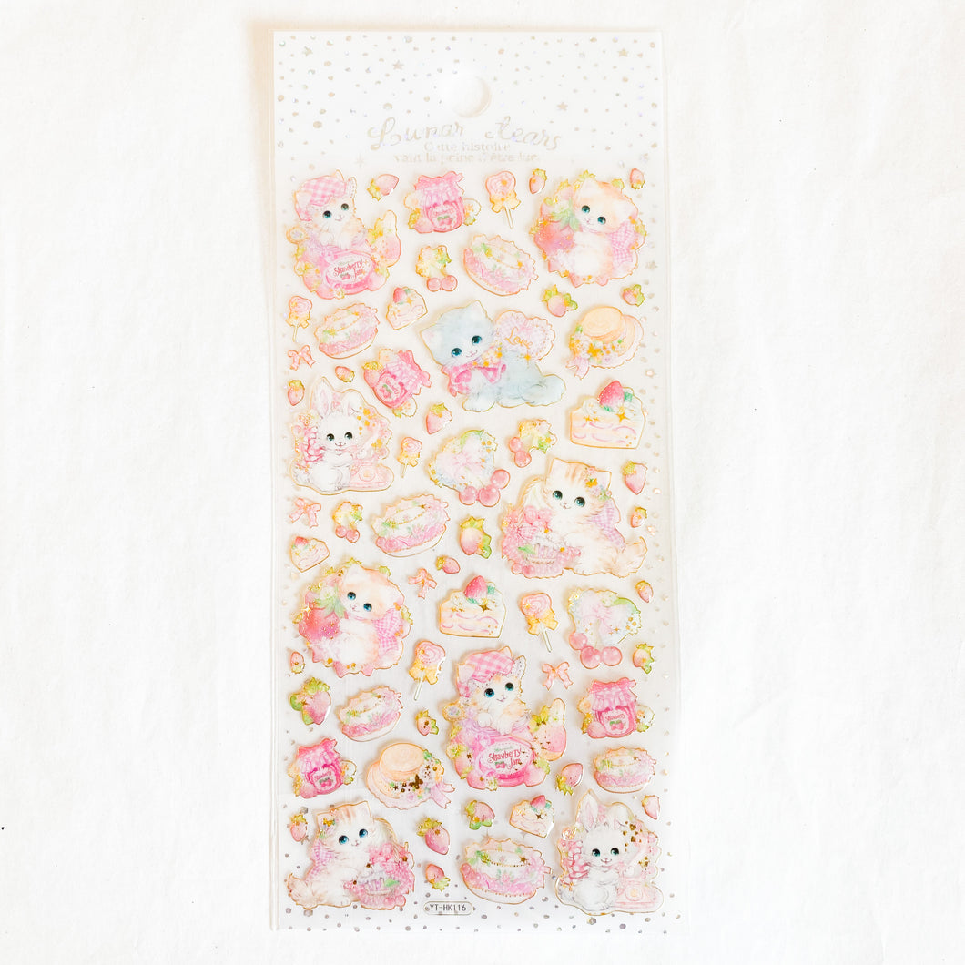 Cute Cats with Strawberries Cake and Jam Stickers Sheet