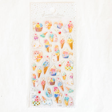 Cats with Ice Cream Puffy Stickers Sheet
