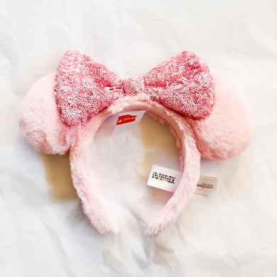 HKDL - Pink Fluffy and Sequins Minnie Ears Headband