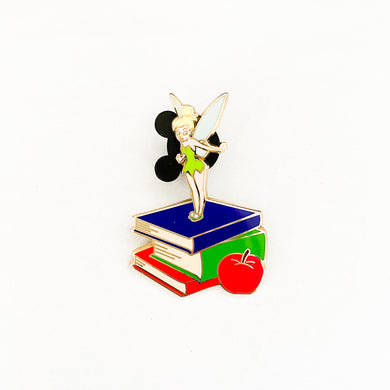 Tinker Bell Standing On School Books Pin