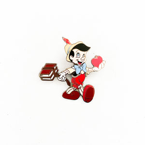 1st Day Of School - Pinocchio Walking With Apple & Book Pin
